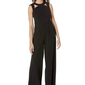 Calvin Klein Black Sleeveless Cutout Wide Leg Silhouette Jumpsuit Women's Size 4